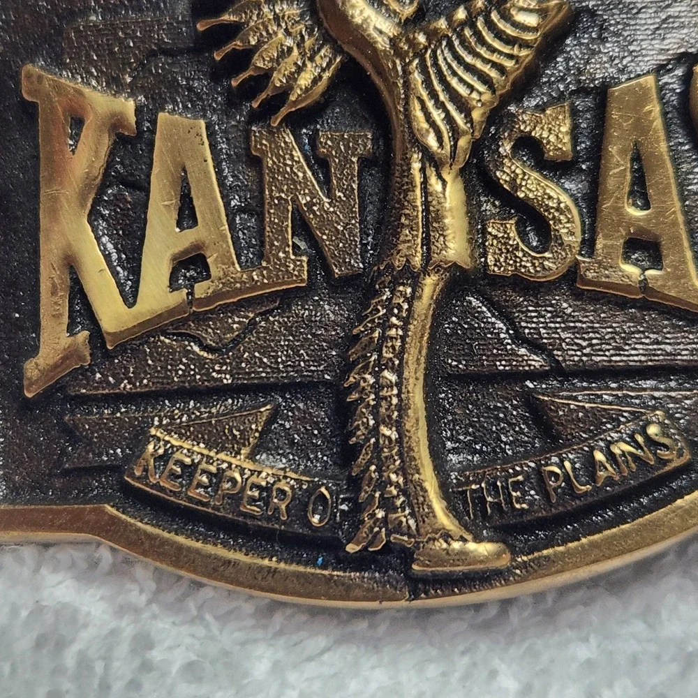 Kansas Keeper of the Plains Belt Buckle‎ Bergamot Brass Works  BB-0067 Vintage